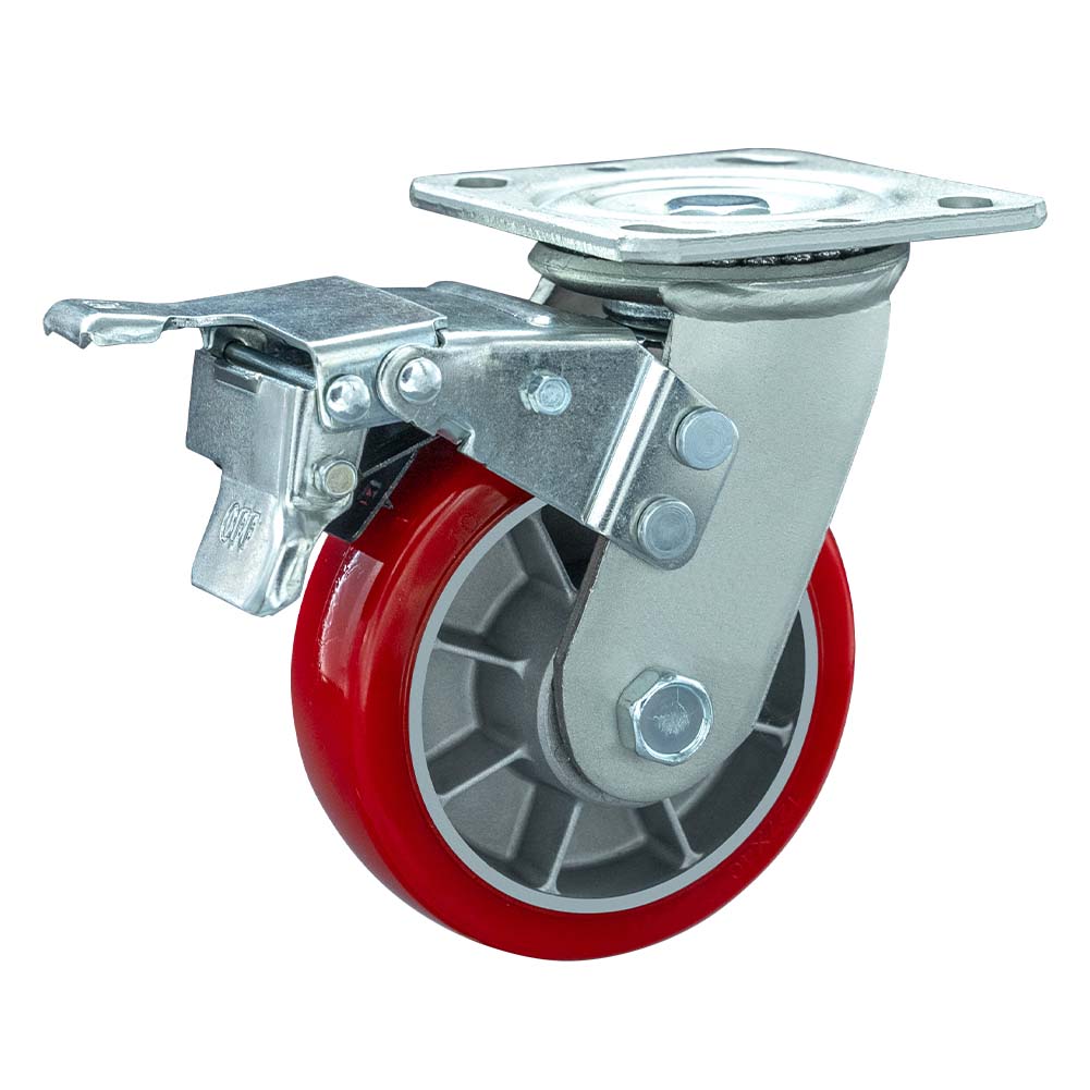Heavy Duty Aluminum Core Polyurethane Tread Dual Brake Caster(DS-40 Series)